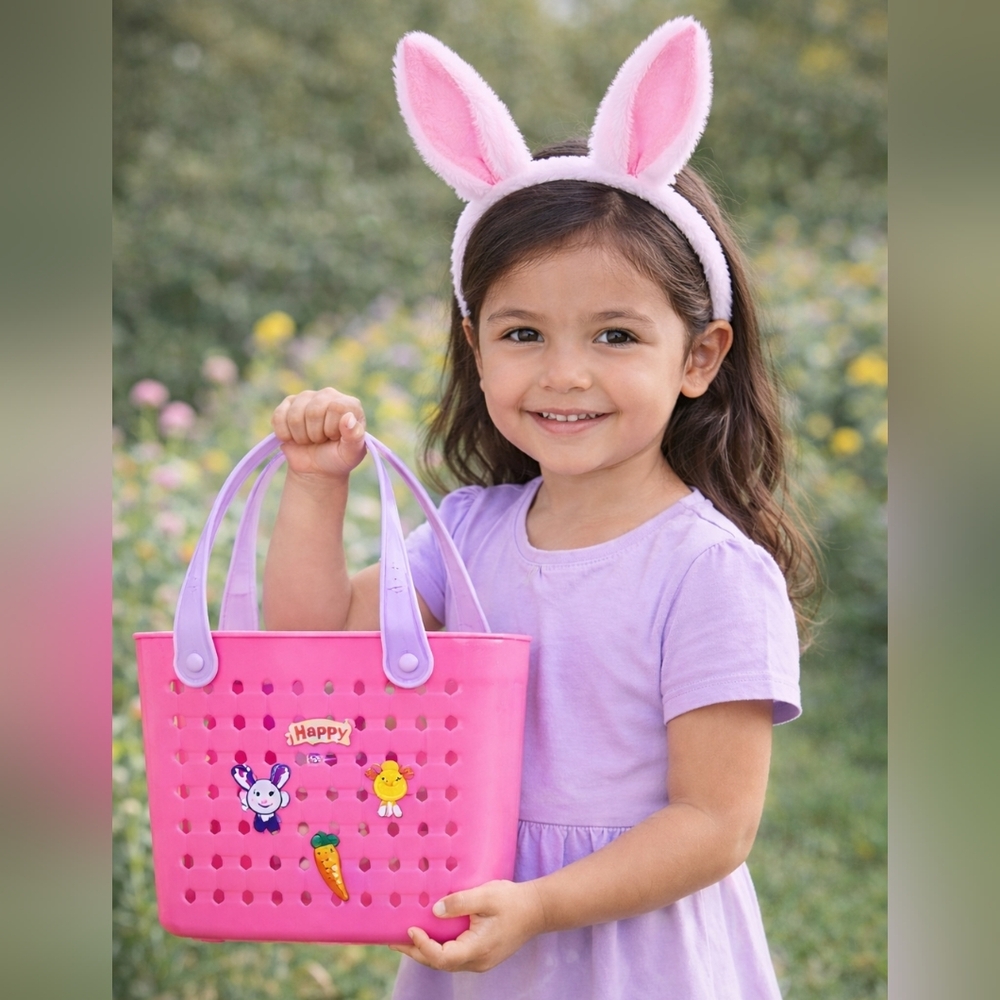 Kids Easter Basket With  CHARMS & Bunny Ears Perfect Egg Hunt Set 🐰